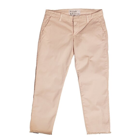 FRANK & EILEEN Wicklow Chino 8 Pink  Italian Denim Cropped Raw Edge Pants - Picture 1 of 7